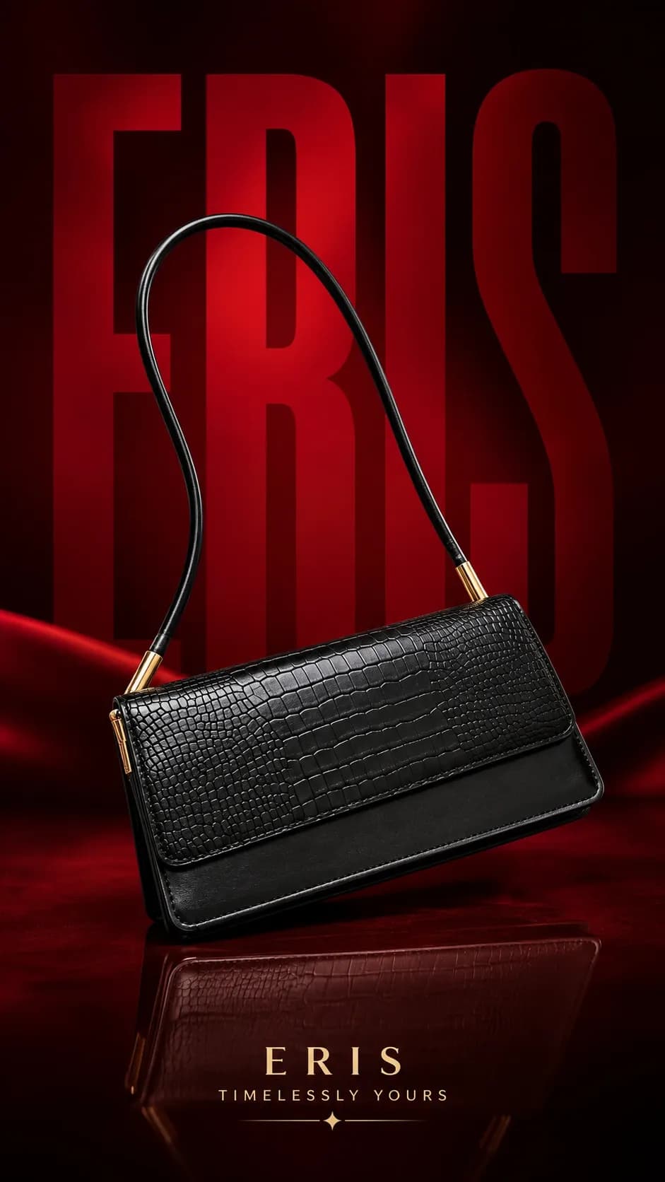 ERIS Crocodile Pattern Underarm Bag – Black